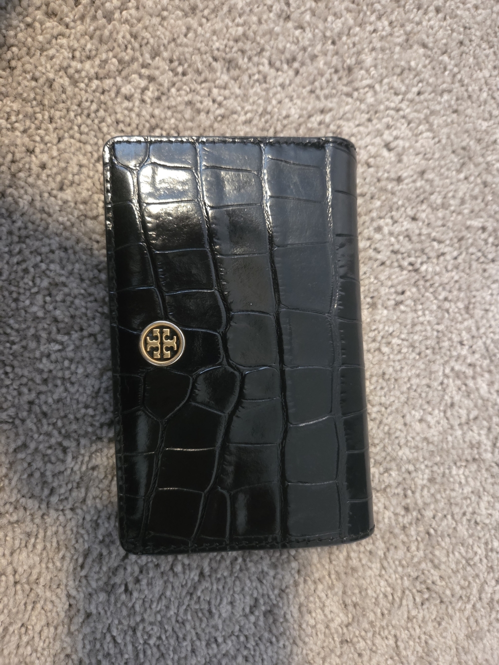 Tory Burch Black Croc-Embossed Leather Wallet And Card Case